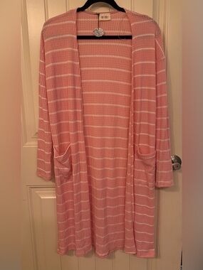 Bibi Pink Striped Open-Front Cardigan